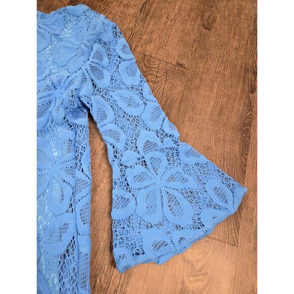 Lilly Pulitzer Ophelia Zanzibar Blue Flower Lace Bell Sleeve Above Knee S Dress - Picture 6 of 7